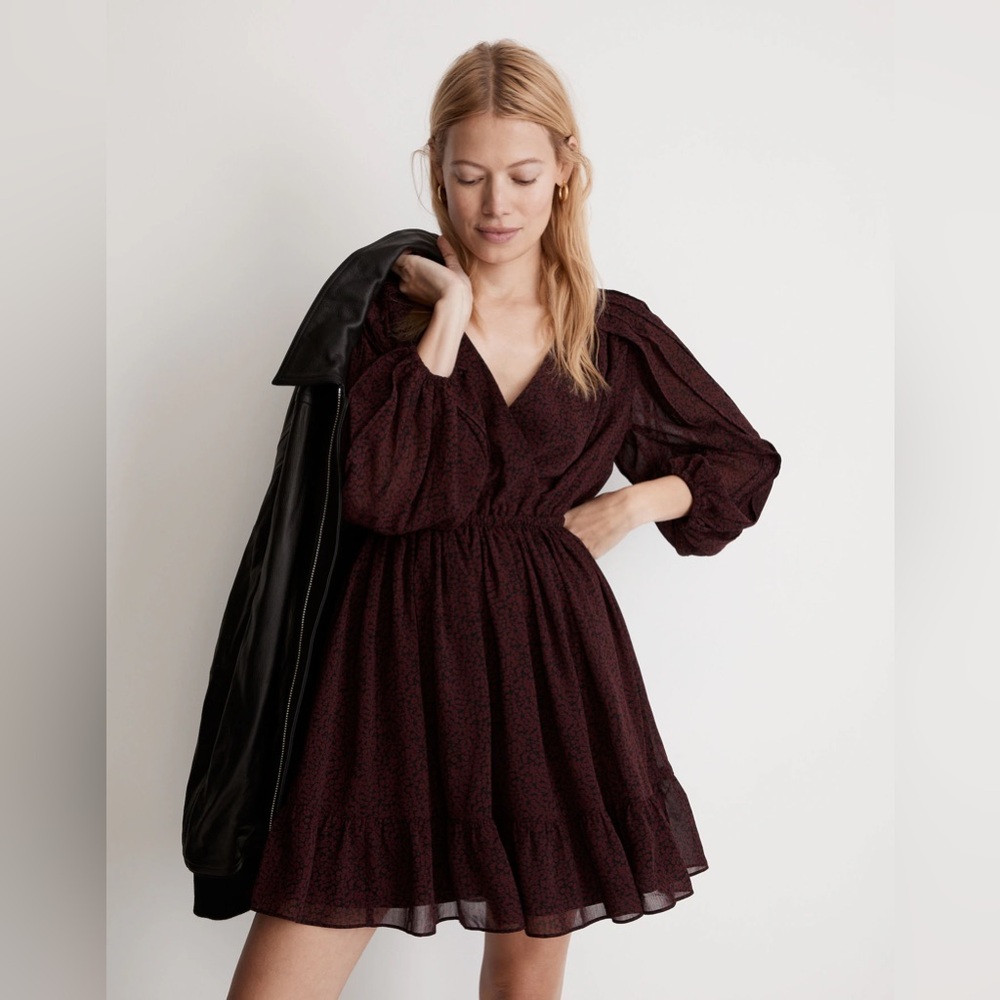 Madewell (Re)sourced Georgette Faux Wrap Floral Print Mini Dress Whimsigoth Sm